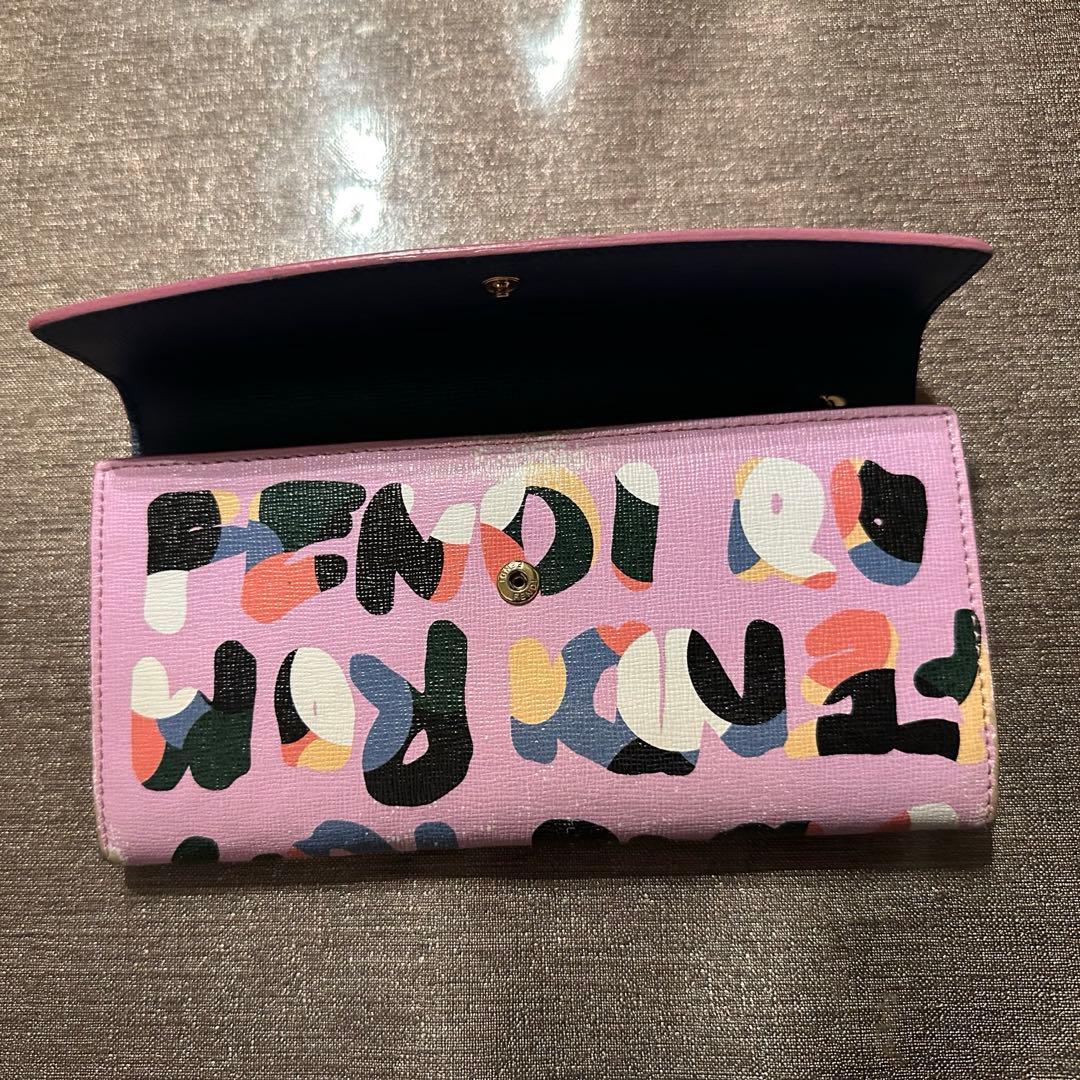 レア♡フェンディ抽象模様 カラフルピンク ロゴ長財布