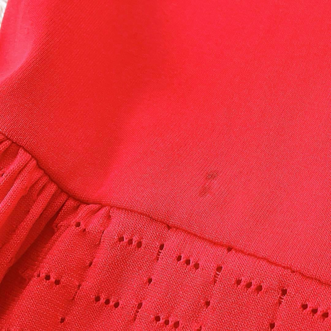 ルネ 2023 ノースリーブニットワンピース フレア パールロゴプレート 赤36