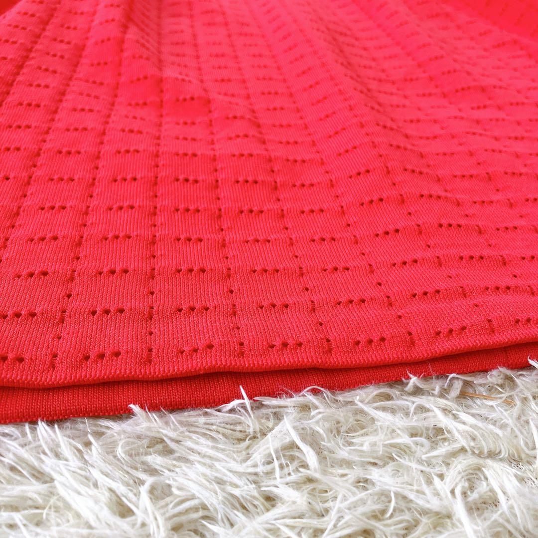 ルネ 2023 ノースリーブニットワンピース フレア パールロゴプレート 赤36