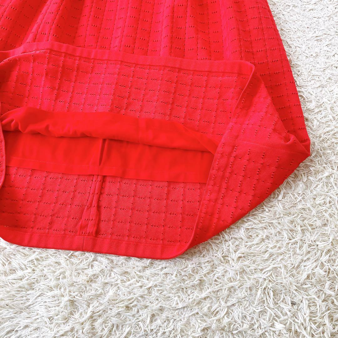 ルネ 2023 ノースリーブニットワンピース フレア パールロゴプレート 赤36