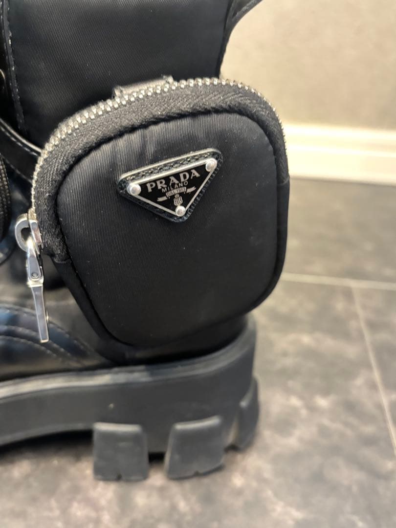 PRADA モノリス ブーツ 22.5 黒 ナイロン×レザー ポーチ付　プラダ