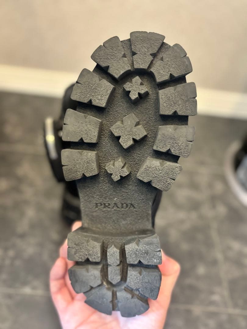 PRADA モノリス ブーツ 22.5 黒 ナイロン×レザー ポーチ付　プラダ