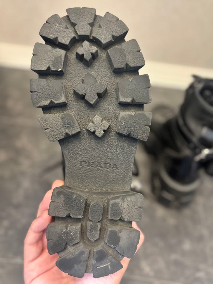 PRADA モノリス ブーツ 22.5 黒 ナイロン×レザー ポーチ付　プラダ