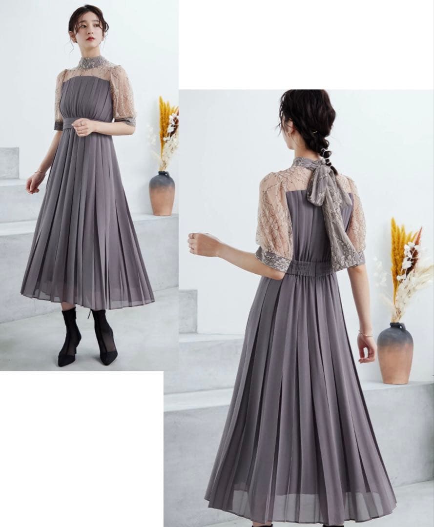 Dorry Doll バックリボンデザインレースプリーツ配色ドレス