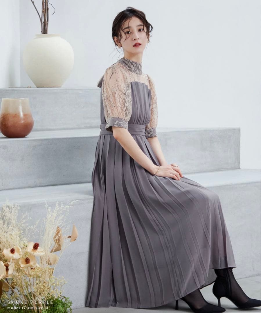 Dorry Doll バックリボンデザインレースプリーツ配色ドレス