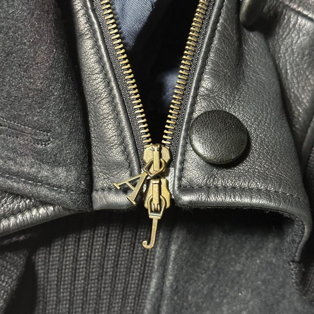 00s ARMANI JEANS レザー 短丈ブルゾン ファー取り外し可能 黒