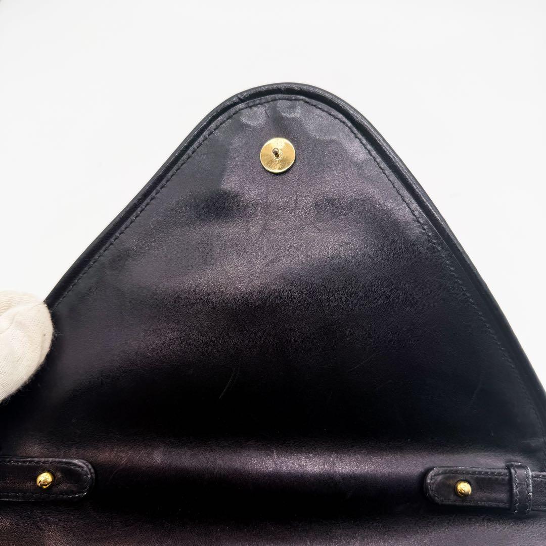 美品◆グッチ ショルダーバッグ G金具 カーフレザー ロゴ金具 ブラック