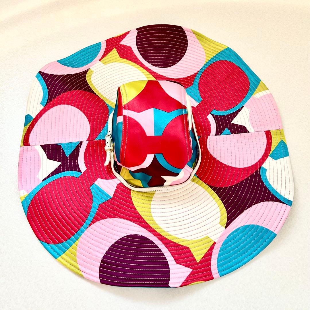 希少✨coach コーチ シグネチャー マルチカラー ハット つば広帽 シルク