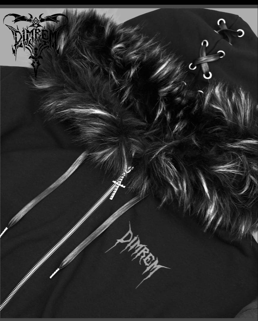 新品　【DIMREM】超ハトメファーフードパーカー【Black】