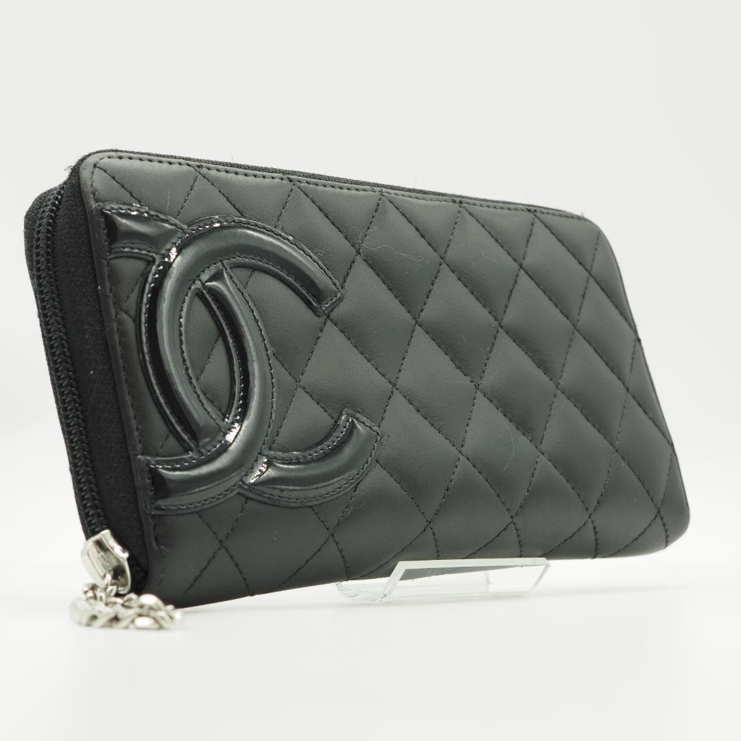 CHANEL シャネル カンボンライン ラウンドファスナー 黒×ピンク