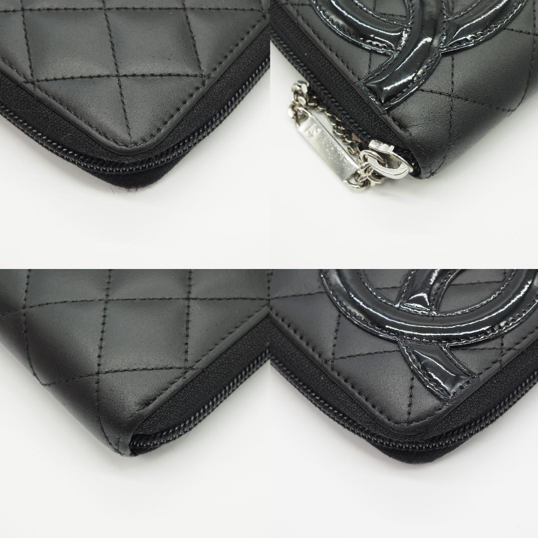 CHANEL シャネル カンボンライン ラウンドファスナー 黒×ピンク