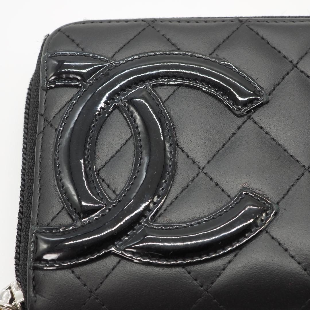 CHANEL シャネル カンボンライン ラウンドファスナー 黒×ピンク