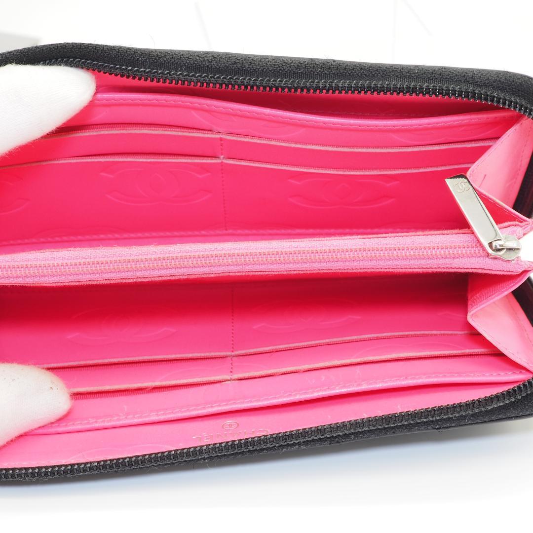 CHANEL シャネル カンボンライン ラウンドファスナー 黒×ピンク