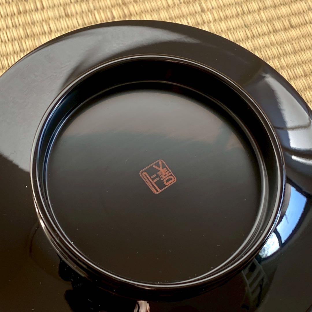 未使用 美品 輪島屋善仁 輪島塗 呂色仕上 【煮物椀5客】草花絵変り蒔絵 懐石