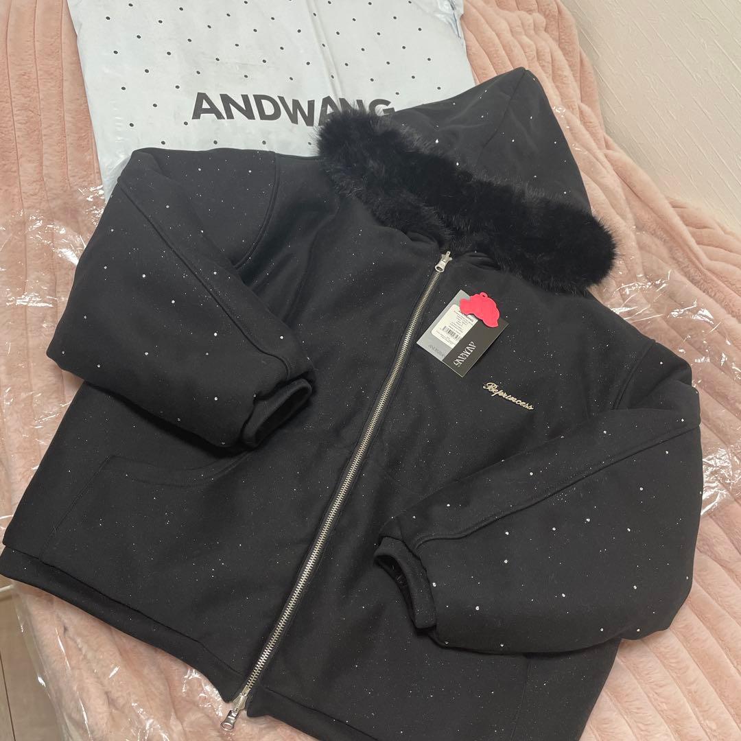 ジャケット・アウター andwang kirakira 2way fur zipup Black