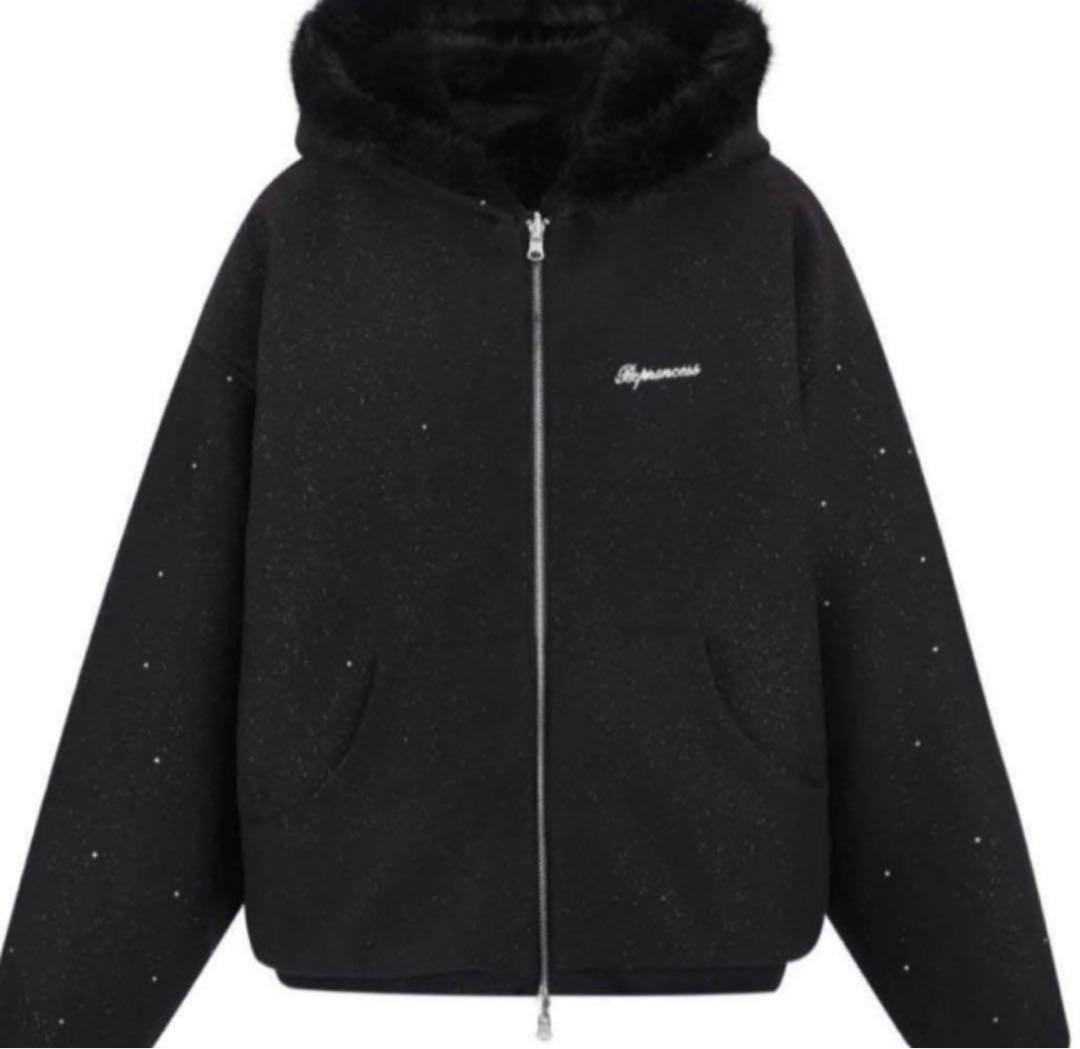 ジャケット・アウター andwang kirakira 2way fur zipup Black