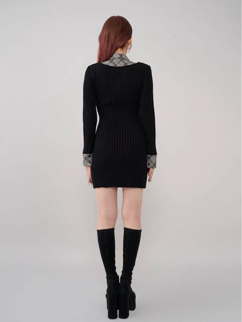 Darich♡レイヤードライクニットミニワンピース (BLK・Free)