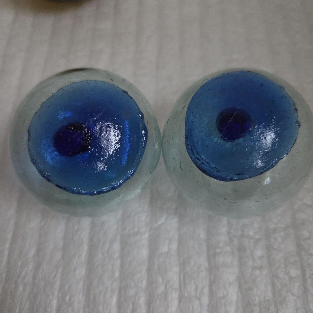 ガラス浮き玉 茶 青ボタンx２
