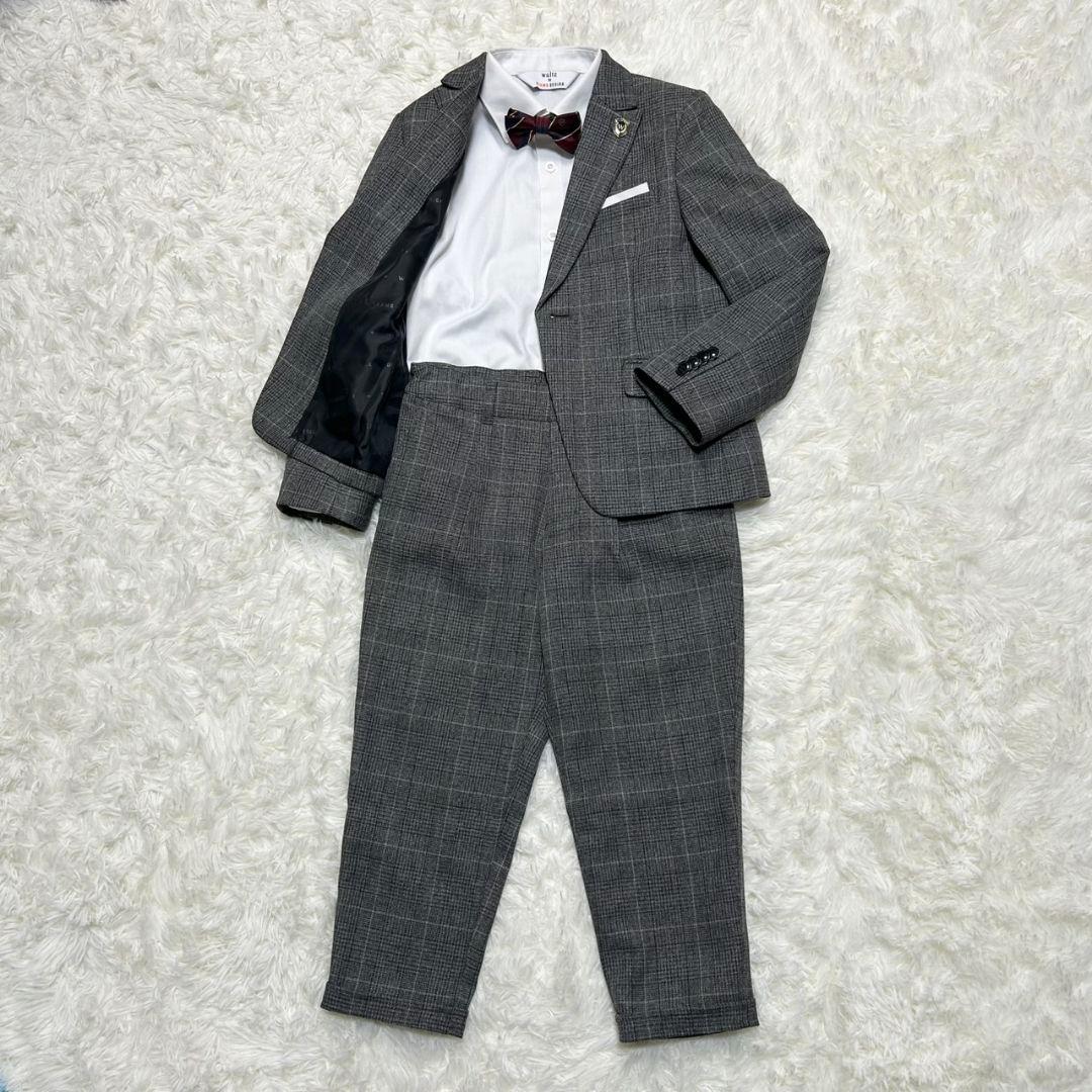 【美品】ワルツバイビームス フォーマル スーツ チェック グレー 男の子 130