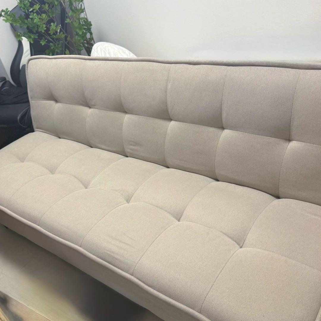 モダンデコ　ソファーベッド　大人3人掛け　ライトベージュ　グレージュ