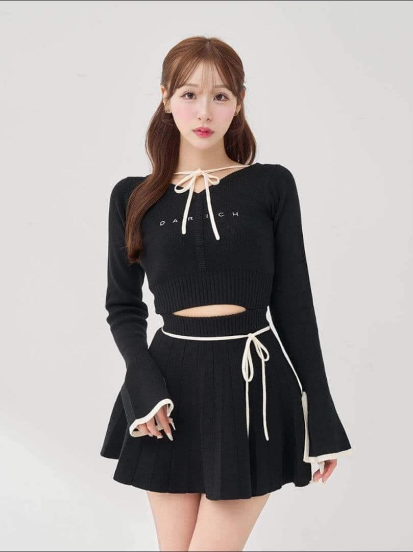 ウエストオープンリボンデザインニットミニワンピース Darich