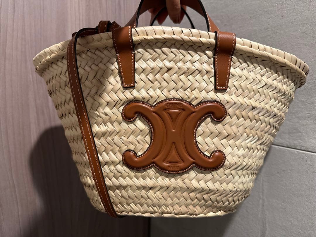 CELINE クラシックパニエ ラフィア ＆ カーフスキ
