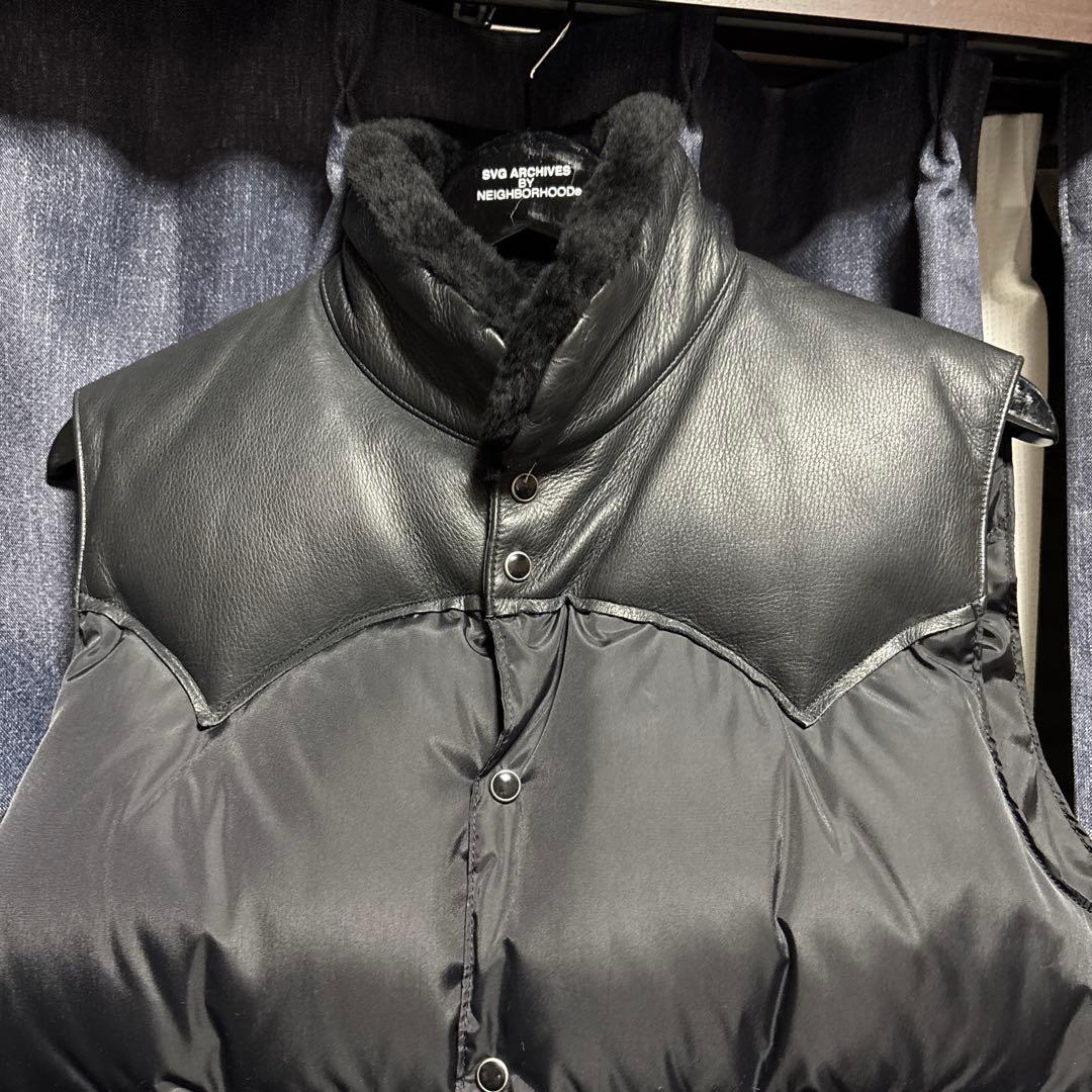 ロッキーマウンテンフェザーベッド　ジュンハシモト　ダウンベスト レザー　ブラック