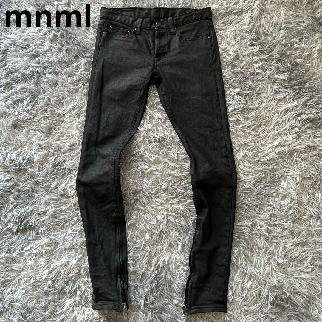 ミニマル mnml ブラック コーティング スキニーデニム 裾 ジッパー ボタン