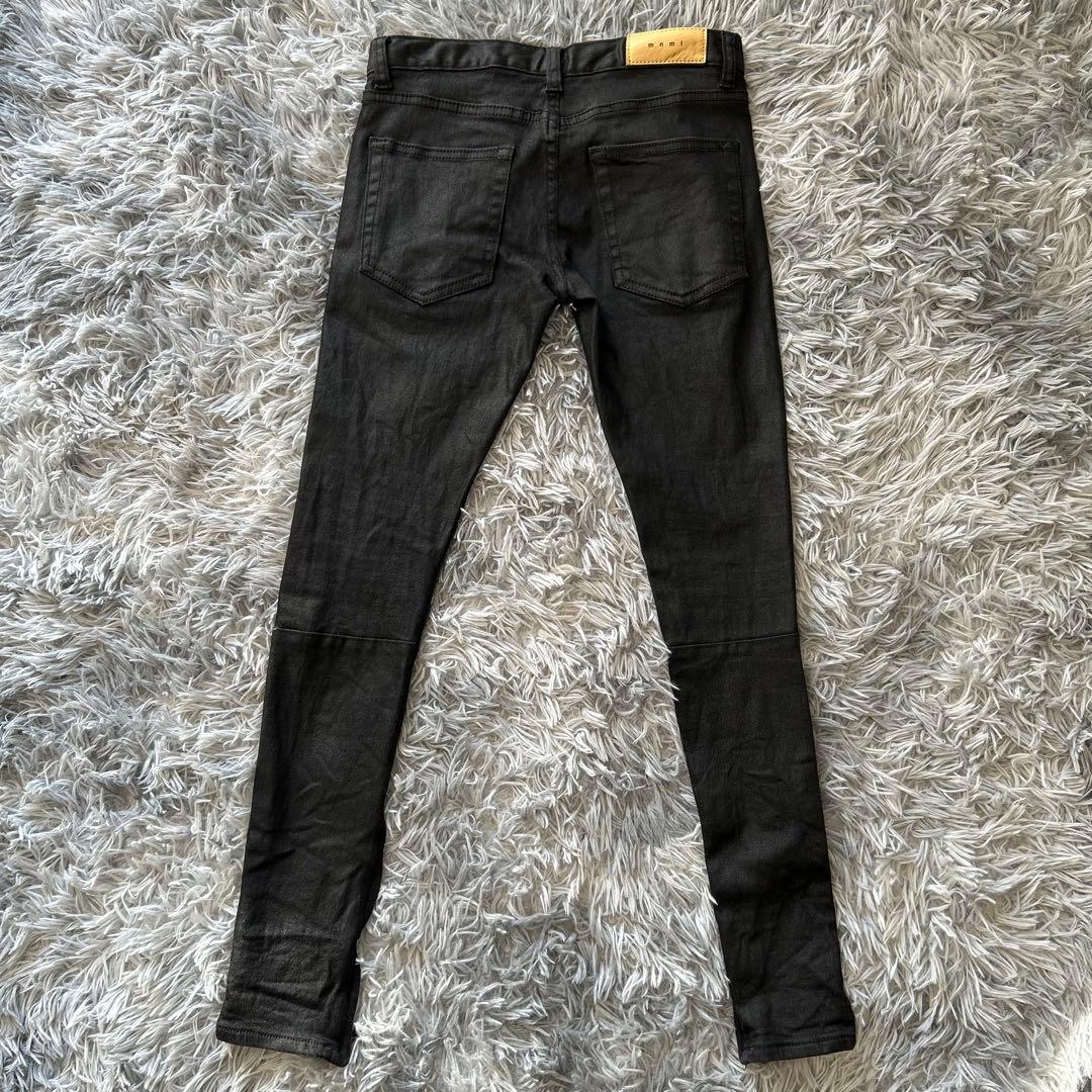 ミニマル mnml ブラック コーティング スキニーデニム 裾 ジッパー ボタン