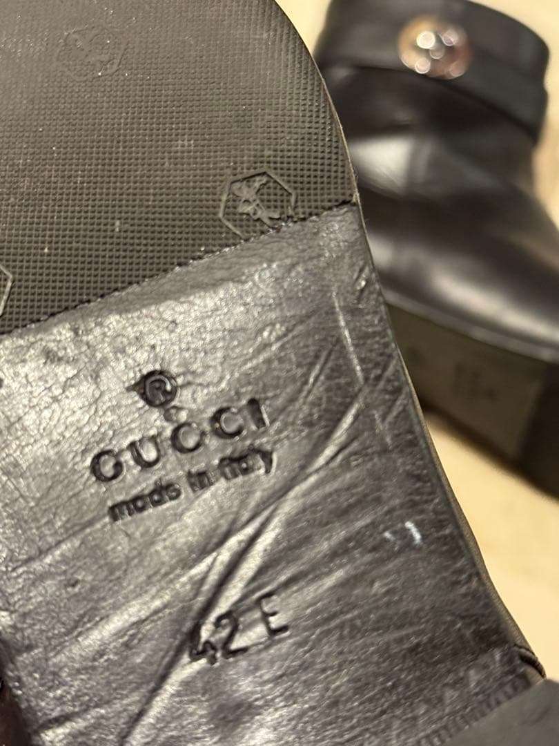 27cm GUCCI グッチ ブラックレザーブーツ メンズ イタリア製