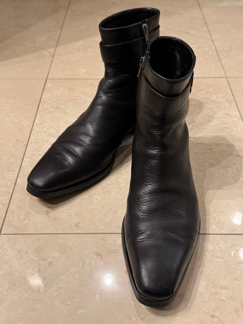 27cm GUCCI グッチ ブラックレザーブーツ メンズ イタリア製