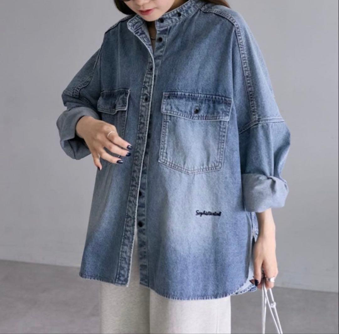 ピュアルセシン ヴィンテージライクデニムバンドカラーシャツ