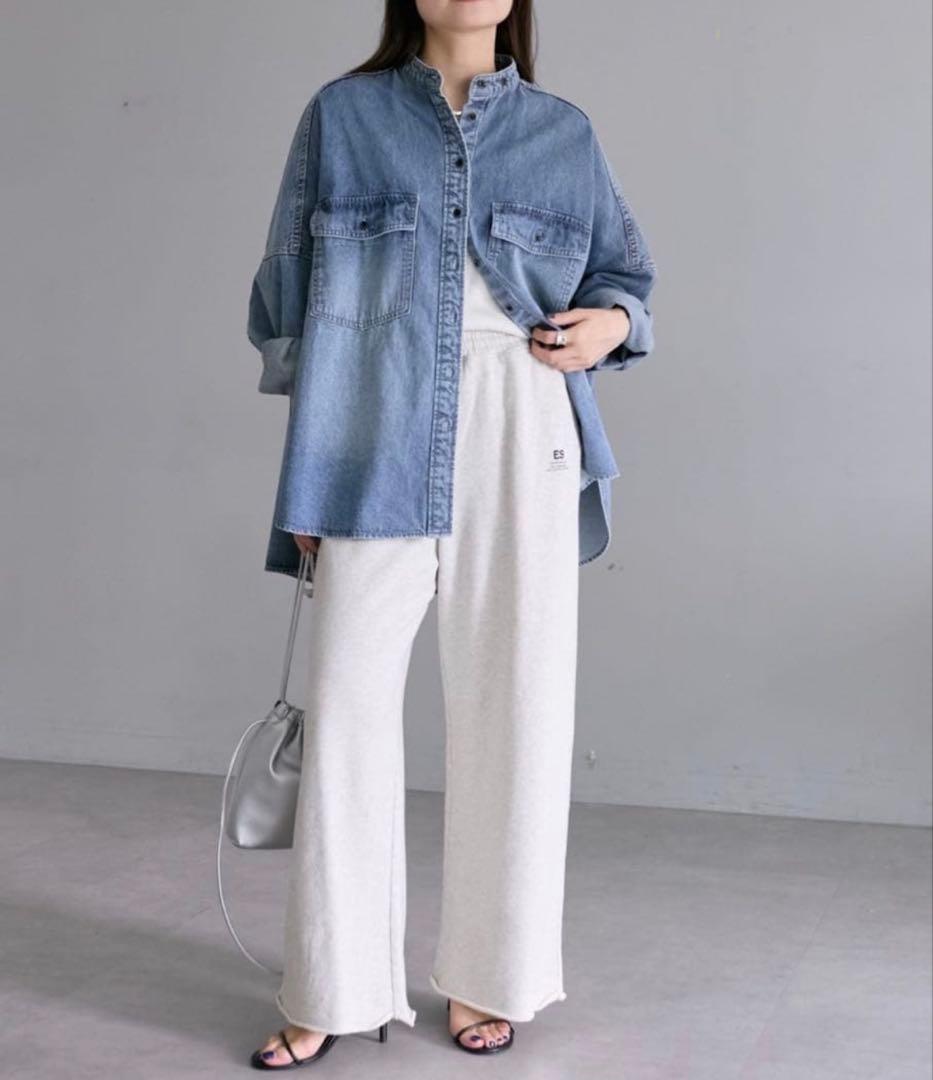 ピュアルセシン ヴィンテージライクデニムバンドカラーシャツ