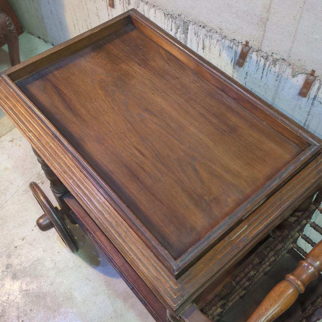 ヴィンテージ 木製キッチンワゴン サービスカート 彫刻