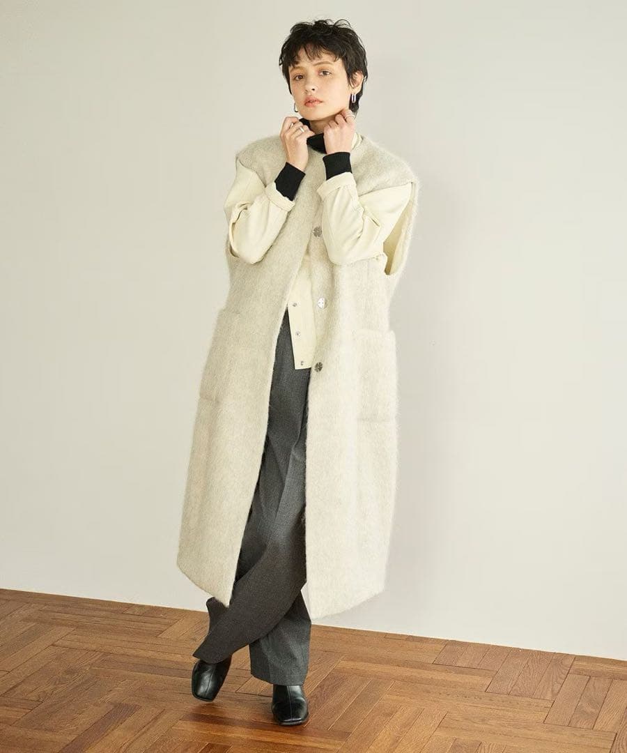 #newans✴︎ロングファーコクーンベスト　アイボリー