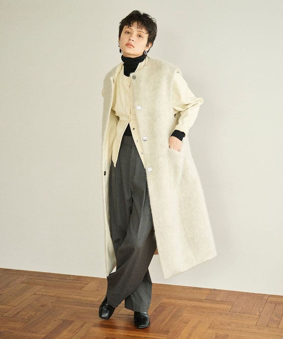 #newans✴︎ロングファーコクーンベスト　アイボリー
