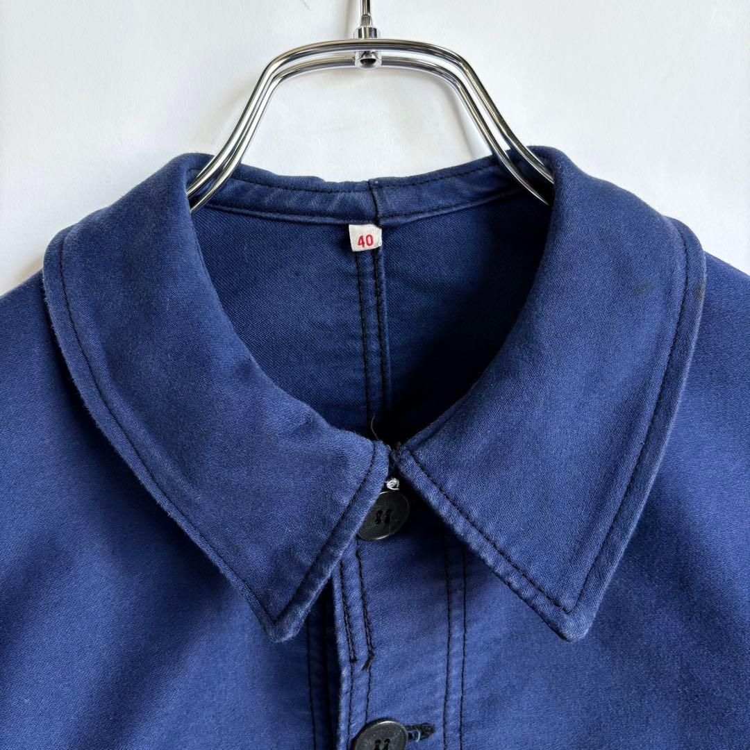 60s フレンチ モールスキンジャケット カバーオール ワークジャケット ブルー