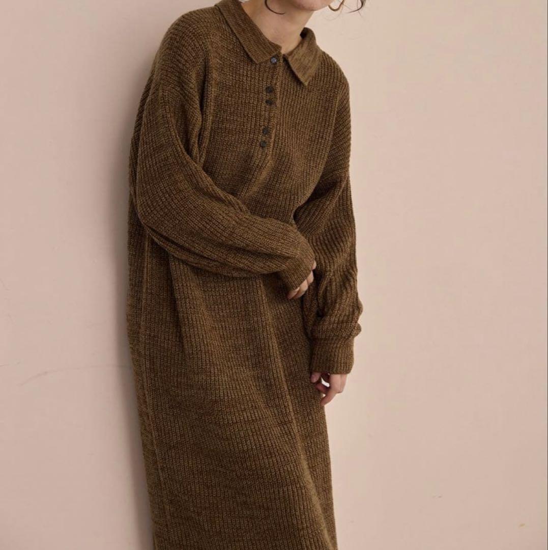 新品タグ付★OLUN ニットポロワンピース　ブラウン　Mサイズ オルン　きりまる