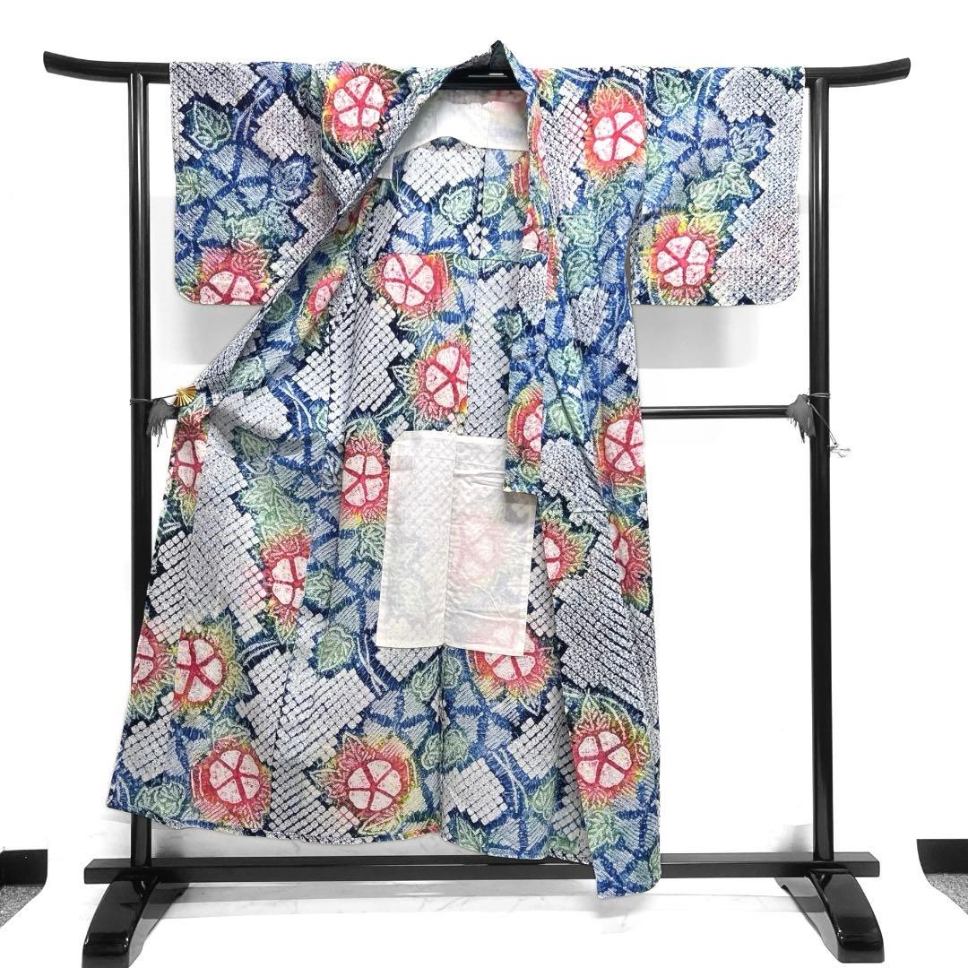 浴衣　有松鳴海絞り　朝顔　ぼかし染め　グラデーション　着物　063a d