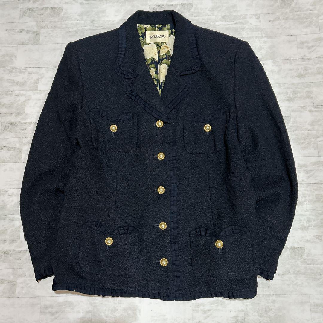 インゲボルグ　ピンクハウス期 金ボタン フリルジャケット 薔薇裏地 ヴィンテージ