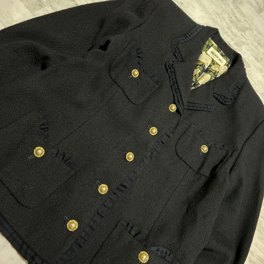 インゲボルグ　ピンクハウス期 金ボタン フリルジャケット 薔薇裏地 ヴィンテージ