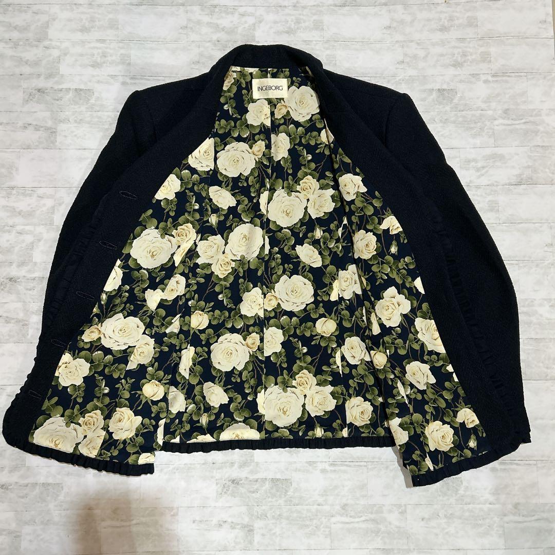 インゲボルグ　ピンクハウス期 金ボタン フリルジャケット 薔薇裏地 ヴィンテージ