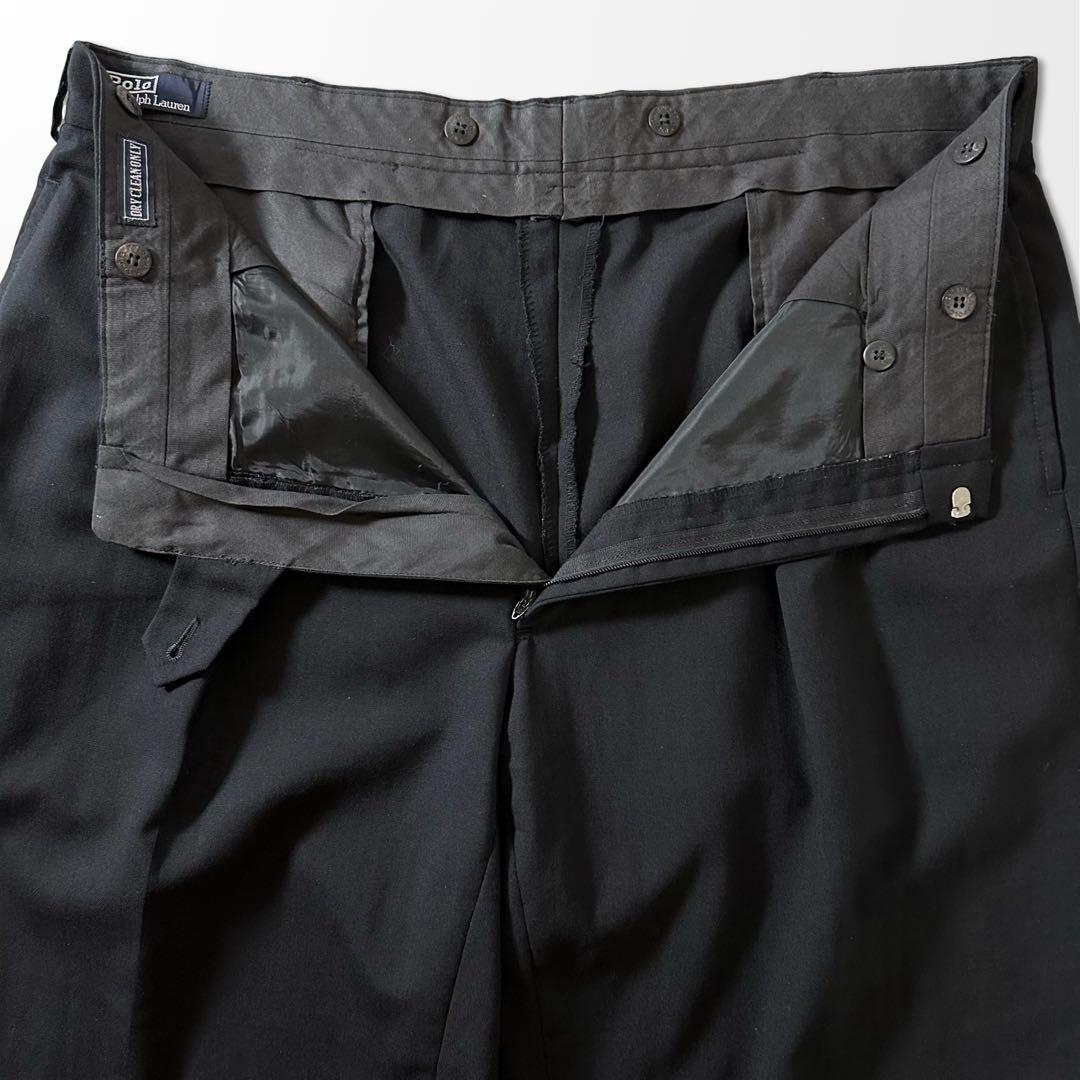 ポロ ラルフローレン ウール 黒 スラックス W36 ブラック 古着　ワイド