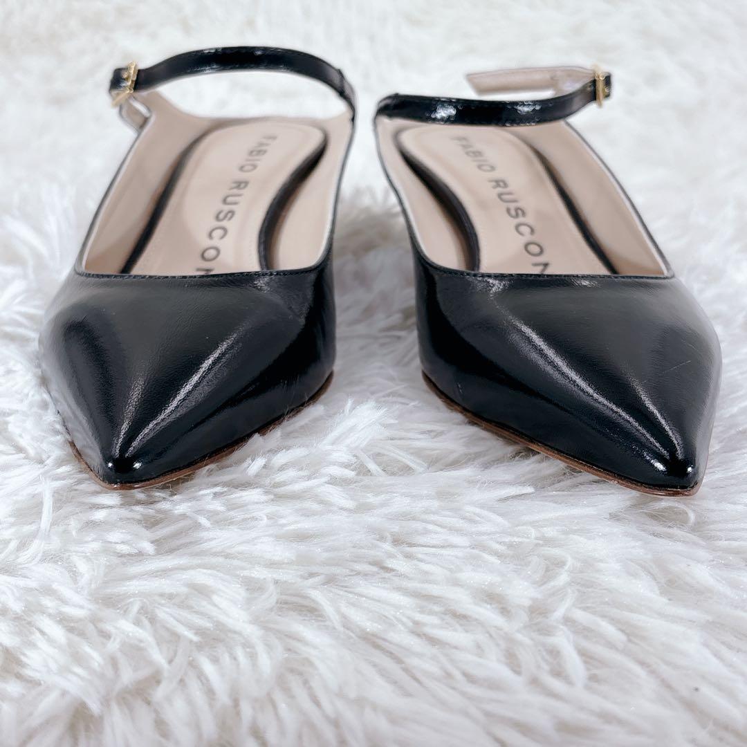 未使用級 FABIO RUSCONI ポインテッドトゥ ストラップミュール 黒
