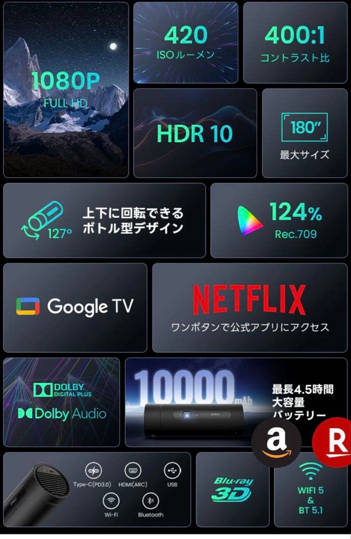 【美品】JMGO PicoFlix 1080P FHDプロジェクター