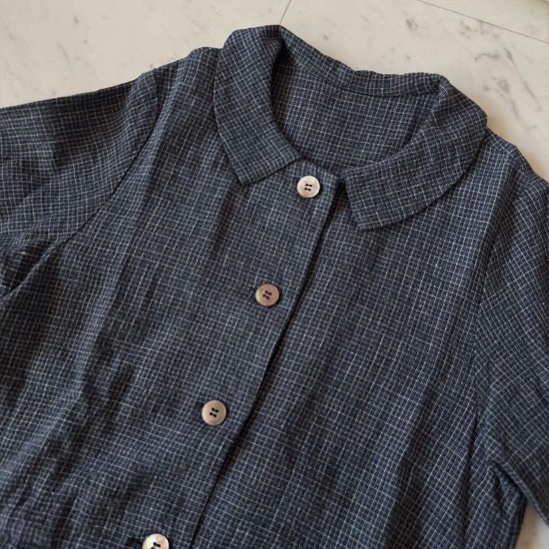 ネストローブ　洗える　リネン100 　長袖ロングシャツワンピース　襟付き