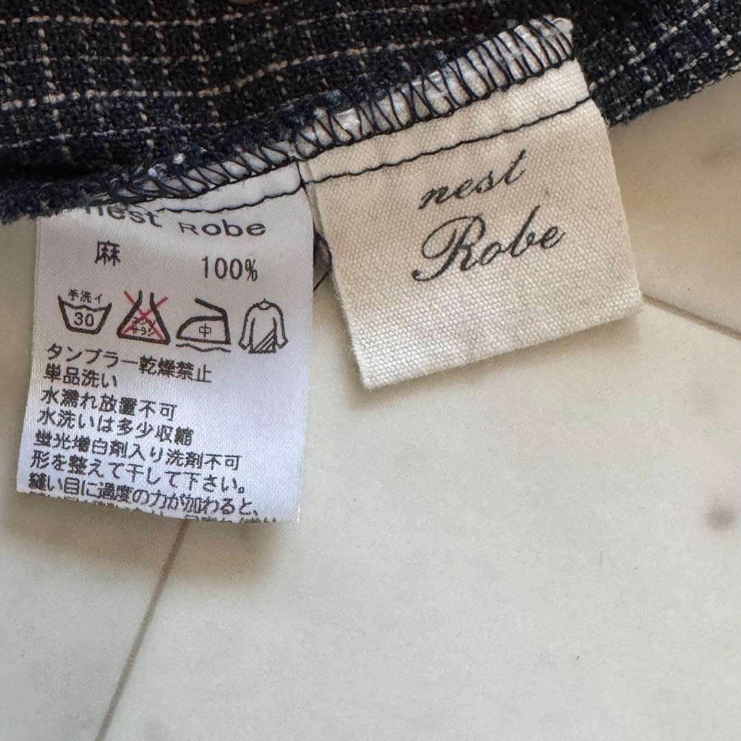 ネストローブ　洗える　リネン100 　長袖ロングシャツワンピース　襟付き