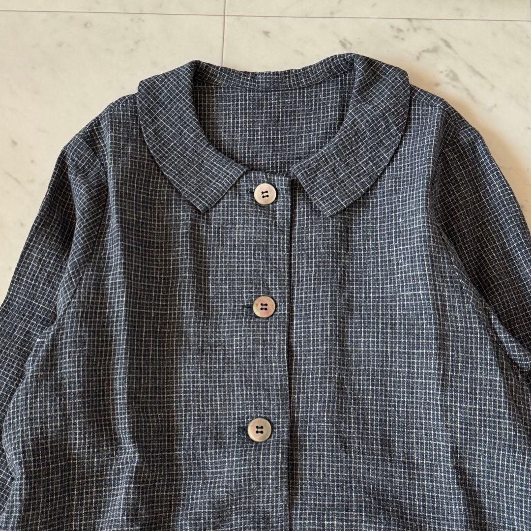 ネストローブ　洗える　リネン100 　長袖ロングシャツワンピース　襟付き