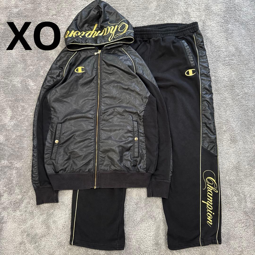 【希少サイズ】チャンピオン 魔裟斗ジャージセットアップ 黒×金 刺繍　フーディー