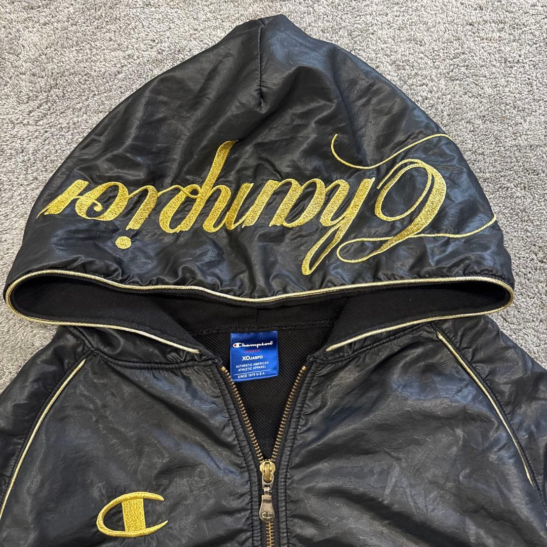 【希少サイズ】チャンピオン 魔裟斗ジャージセットアップ 黒×金 刺繍　フーディー